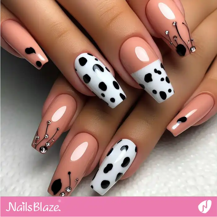 Embellished Peach Fuzz Nails with Dalmatian Print | Animal Print Nails - NB1999